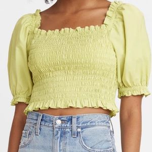 Levi’s Rey Smocked Sleeve Blouse: Nile Green